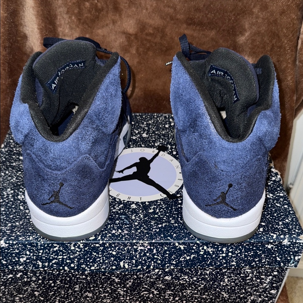 Jordan Navy Blue and White Suede High-Top Sneakers - Picture 4 of 9